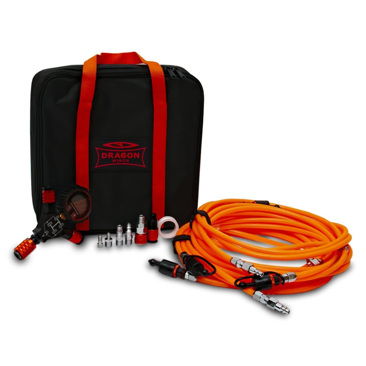 Dragon Winch kit de gonflage 4 pneus pour compresseur d’air | système de distribution d’air rapide pour 4x4 et SUV | manomètre numérique et raccords rapides inclus