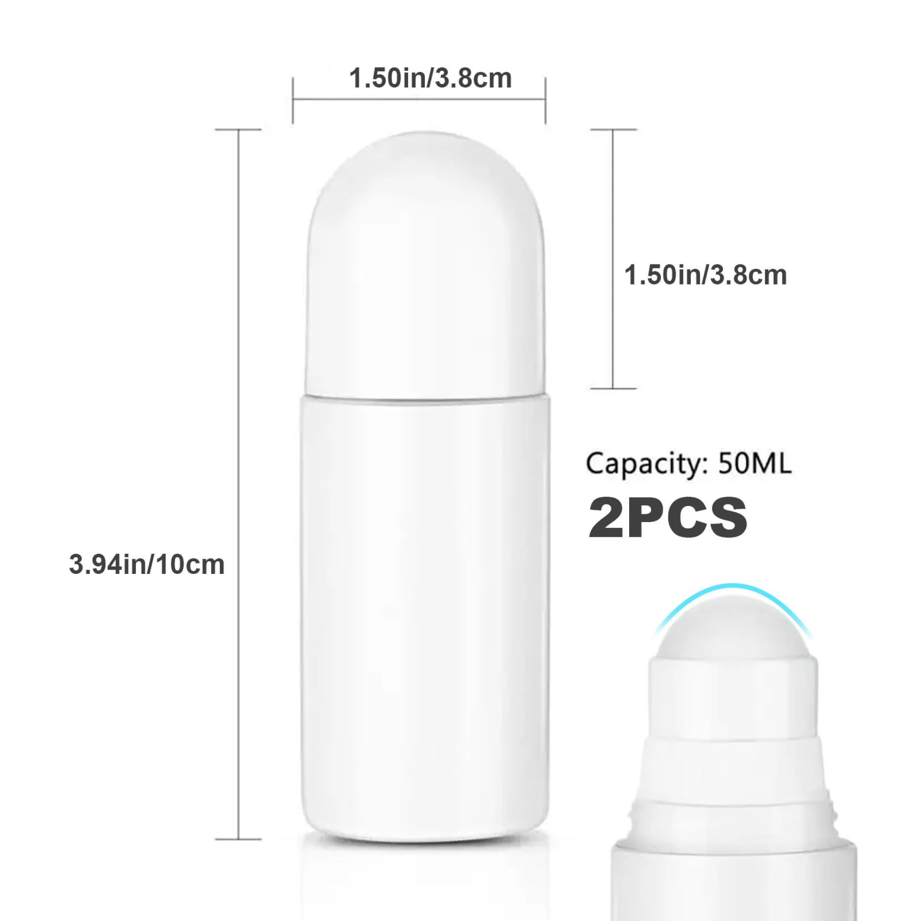 Roll sobre botellas, contenedor de bola de rodillo 2pcs 50 ml Roll en botella vacía recargable botella de rodillo 1.5x3.9in botellas de viaje portátiles para aceite esencial, perfume, protector solar