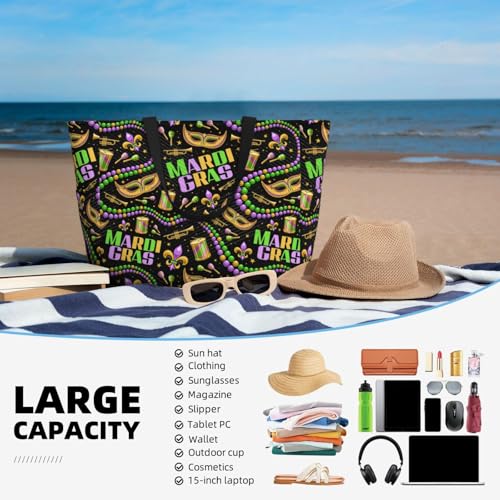 Waterproof Sandproof Beach Bag Mardi Gras3 Swim Large Tote Pool Bag For Women With Zipper4