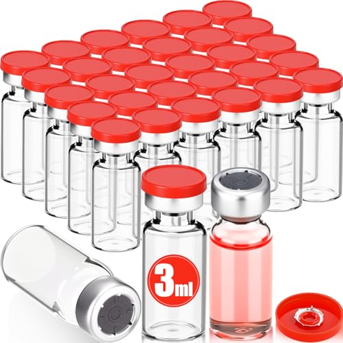 30 Pcs 3ml Sterile Vials Empty Vials for Injection, Red Lid