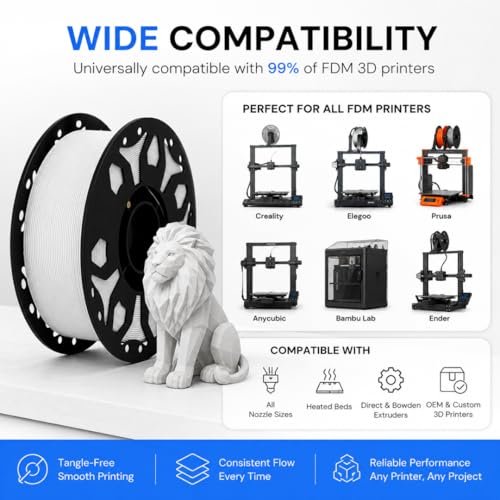 Image of FILAMONT PLA+ 3D Printer Filament 1.75mm, High Strength & Low Warp Printing Material, Dimensional Accuracy ±0.02mm, Vacuum Sealed with Desiccant, 1kg Spool (White)