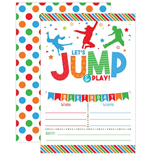 Your Main Event Prints Boy Bounce House Birthday Invitation - Trampoline Jump Birthday Invite - Trampoline Birthday Party - 20 Fill-In Invitations - Envelopes Not Included