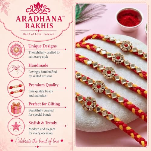 Image of Rakhi set for brother 5pcs with roli chawal | Traditional Handmade rakhdi for bhai | Raksha Bandhan Combo