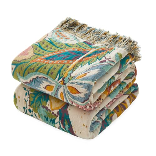 Image of MSGKV Boho Throw Blanket 50 inchx60 inch 100% Cotton Floral Muslin Sofa Blanket