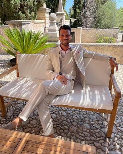 Vintage Linen Suit for Men's 3 Piece Formal Wedding Suit Groomsmen Wear2