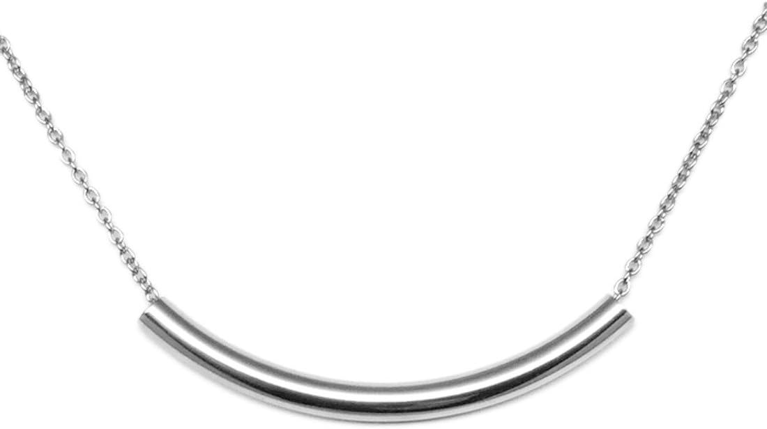 Loralyn Designs Stainless Steel Silver Curved Bar Necklace Non Tarnish Minimalist Women