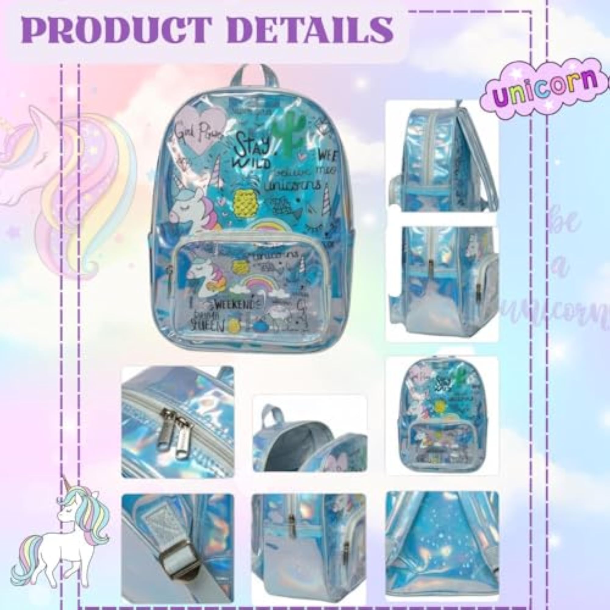 Holographic Backpack for Girls Waterproof Daypack