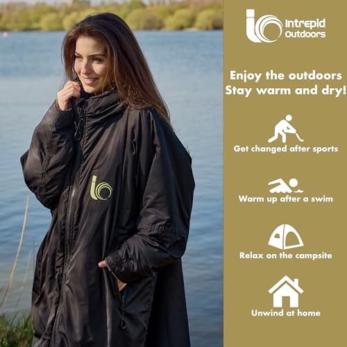Waterproof Changing Robe - warm comfortable change poncho for swimming, surfing, outdoors - black, unisex - Image 2