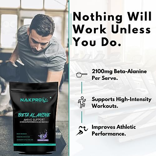 Image of Nakpro Beta Alanine Supplement Powder| Muscle Building Amino Acid, Faster Recovery, Pre Workout supplement for Men & Women -100g Blueberry, (33 Servings)