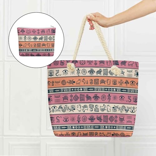 Egyptiantt Canvas Beach Bag Set with Matching Cosmetic Bag, Glasses Pouch & Badge |Tote Bag with Accessories for Women4