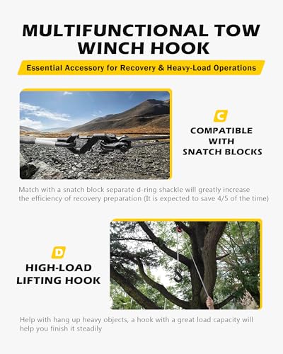 Image of 3 /8 inch Tow Hook, S-Shaped Winch Hook, 33,000lbs Breaking Strength, G80 Heavy Duty Forged Steel, Fast Connect Winch Shackle Towing Hook for Trucks, SUVs, ATVs, Trailers, Black