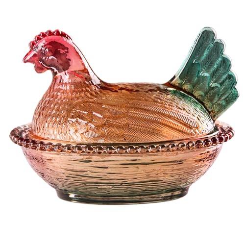 Tarro de galletas de animales de granja, tarro de cristal con forma de aves de corral con tapa, contenedor de alimentos con forma de ave de granja para cocina, sala de estar, comedor