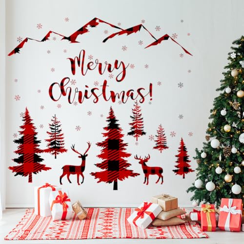 Vinilo adhesivo navideño rojo y negro con ciervo y copos de nieve miniatura 5