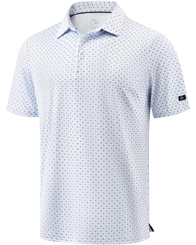 Obla Men's Print Golf Shirt Dry Fit Polo Shirts(White Golf Clubs_L)
