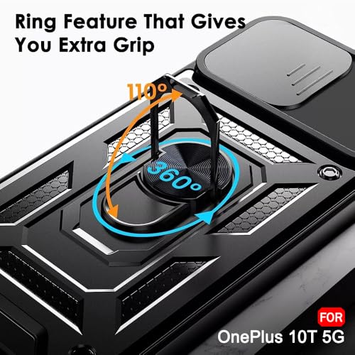 Image of TheGiftKart Tough Armor Bumper Back Cover Case for OnePlus 10T 5G | Sliding Camera Cover, Kickstand & Ring Holder | 360 Degree Protection Back Cover Case for OnePlus 10T 5G (PC & TPU, Black)