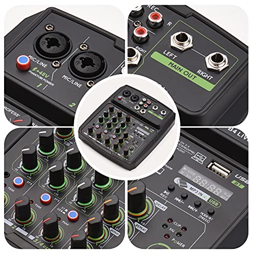 Mengpaneel 4-kanaals audiomixer mengconsole led-scherm ingebouwde geluidskaart USB-BT-verbinding met 2-bands EQ Gain… - Image 6