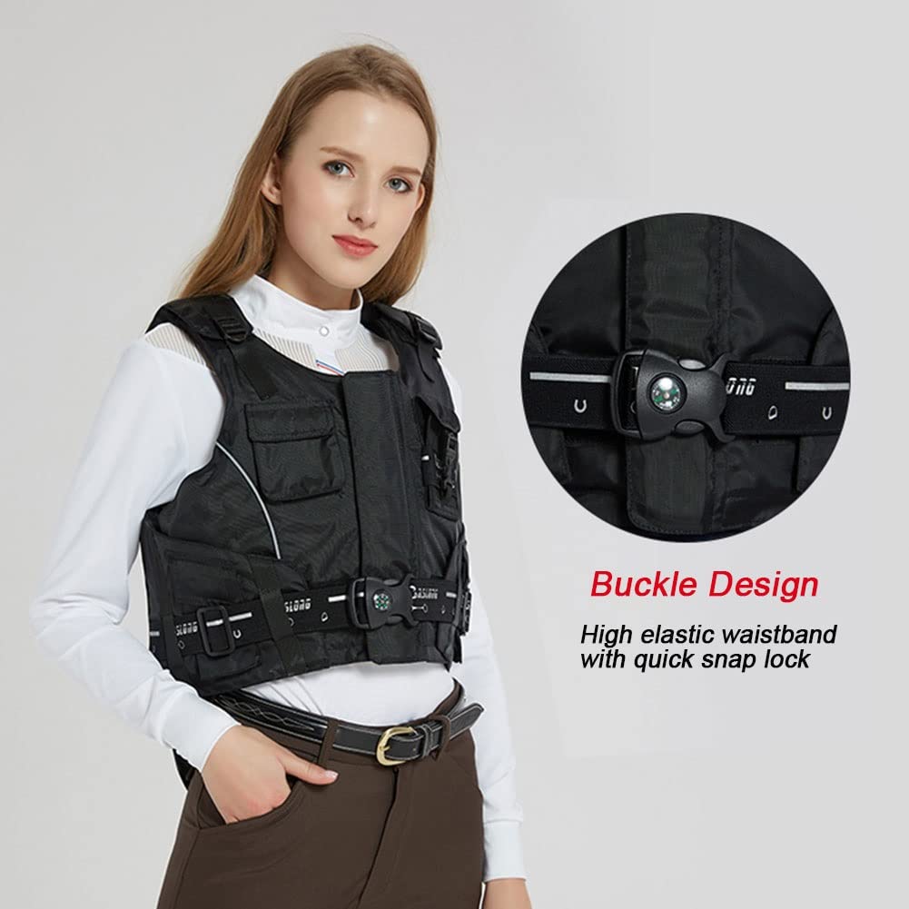 Chaleco de equitación profesional unisex, chaleco protector ecuestre de seguridad acolchado para montar a caballo, protector corporal para niños, protección para caballos para niños y adultos (negro S