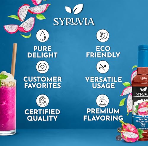 Syruvia Sugar-Free Coconut & Sugar-Free Dragon Fruit Acai Syrup - 25.4 fl oz Premium Coffee Flavoring Syrup. 0 Calories, Kosher, and Gluten-Free. Ideal for Drinks, Sodas, Shakes, Desserts, and More. - image 7