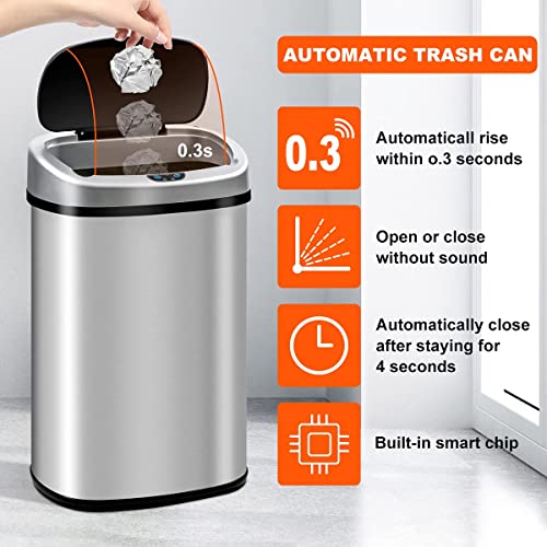 Caneca de basura automática 50 litros acero inoxidable plateada miniatura 2