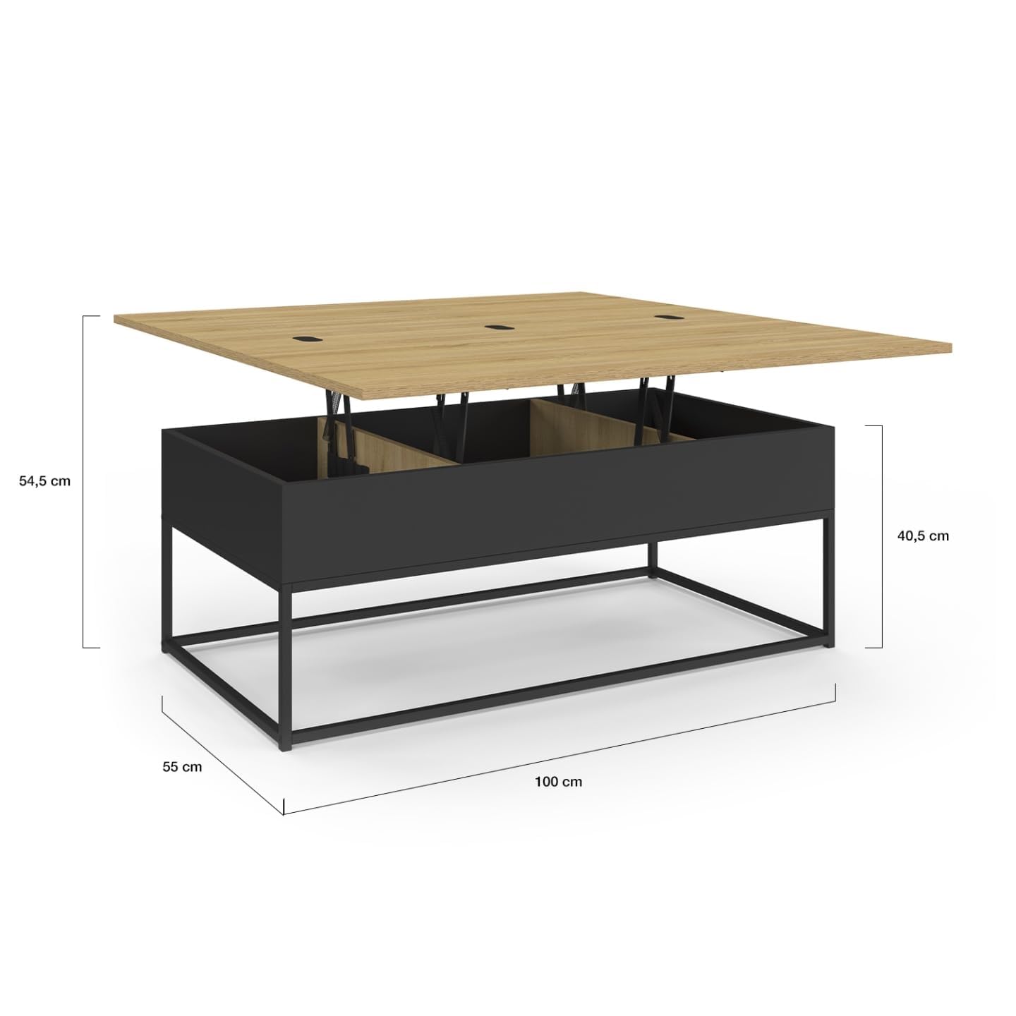 IDMarket - Mesa baja con bandeja elevable rectangular convertible en mesa de comedor Boston 100 cm diseño industrial