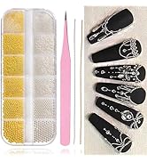 Haozhet 5680pcs caviar beads for nails, 12 grad gold nail charms and sliver nail caviar beads, 2p...