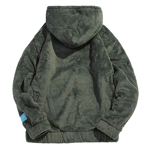 ZEZCLO Men's Solid Fluffy Sherpa Hoodie Oversized Hooded Pullover Winter Fuzzy Sweatshirt Outwear with Kangaroo Pocket2