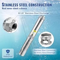 VEVOR 4'' Tiefbrunnenpumpe 370W Brunnenpumpe 110L/min Tauchpumpe max. Förderhöhe 44m Rohrpumpe 230V 50Hz Edelstahl Wasserpumpe 040℃ Pumpe Ideal zum Bewässern WasserVersorgen Entwässern, Silber – Ansicht 5