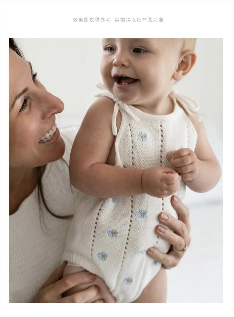 Baby Girls Cotton Knit Bodysuit Sleeveless Vest, Inspired Infant Clothing Outfit Romper with Floral Embroidery