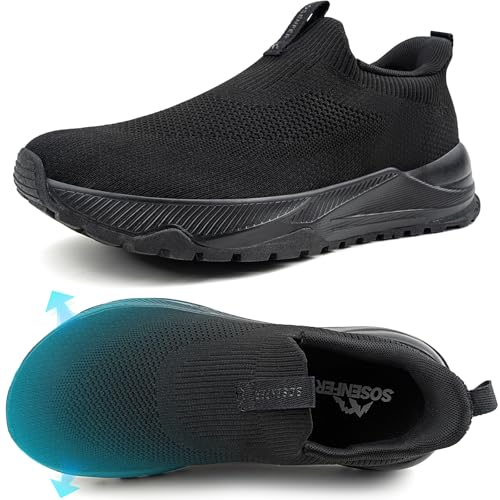 Sosenfer Breite Walkingschuhe Herren Extra Weit Slip On Sneaker rutschfeste Sportschuhe Ohne SchnüRsenkel Weite Turnschuhe Outdoor Freizeitschuhe Schwarz gr.42