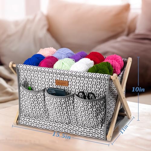 Image of Yarn Caddy Large Size Yarn Storage Organizer for Yarn Skeins-Organizer for Crochet Hooks Knitting Needles Other Accessories (Gray-Arrow)(Easy Assembly)