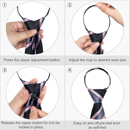 Image of DiBanGu Mens Zipper Ties Silk Adjustable Necktie Pocket Square | Paisley /Striped Pattern,Pre-tied Gift Tie Sets,Jacquard Woven,Pocket Square Cufflinks,Great for Formal & Business Wedding