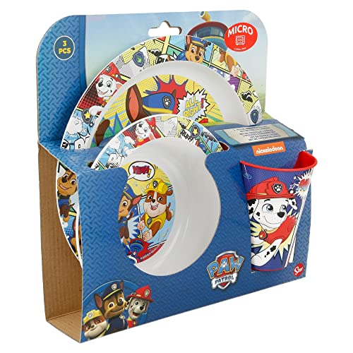 Wiederverwendbares, mikrowellengeeignetes Kindergeschirr-Set, bestehend aus Glas, Teller und Schüssel | The Paw Patrol Comic Book