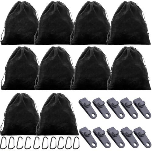 PWGHWG 10 Stück Tragbare Gewichtstasche für Pavillon-Vorhänge im Freien, mit 10 Gewichtstaschen, 10 Karabiner, 10 Clips, Sandsack Beschwerung, Gewichte für Pavillon Garten Strand Zelt