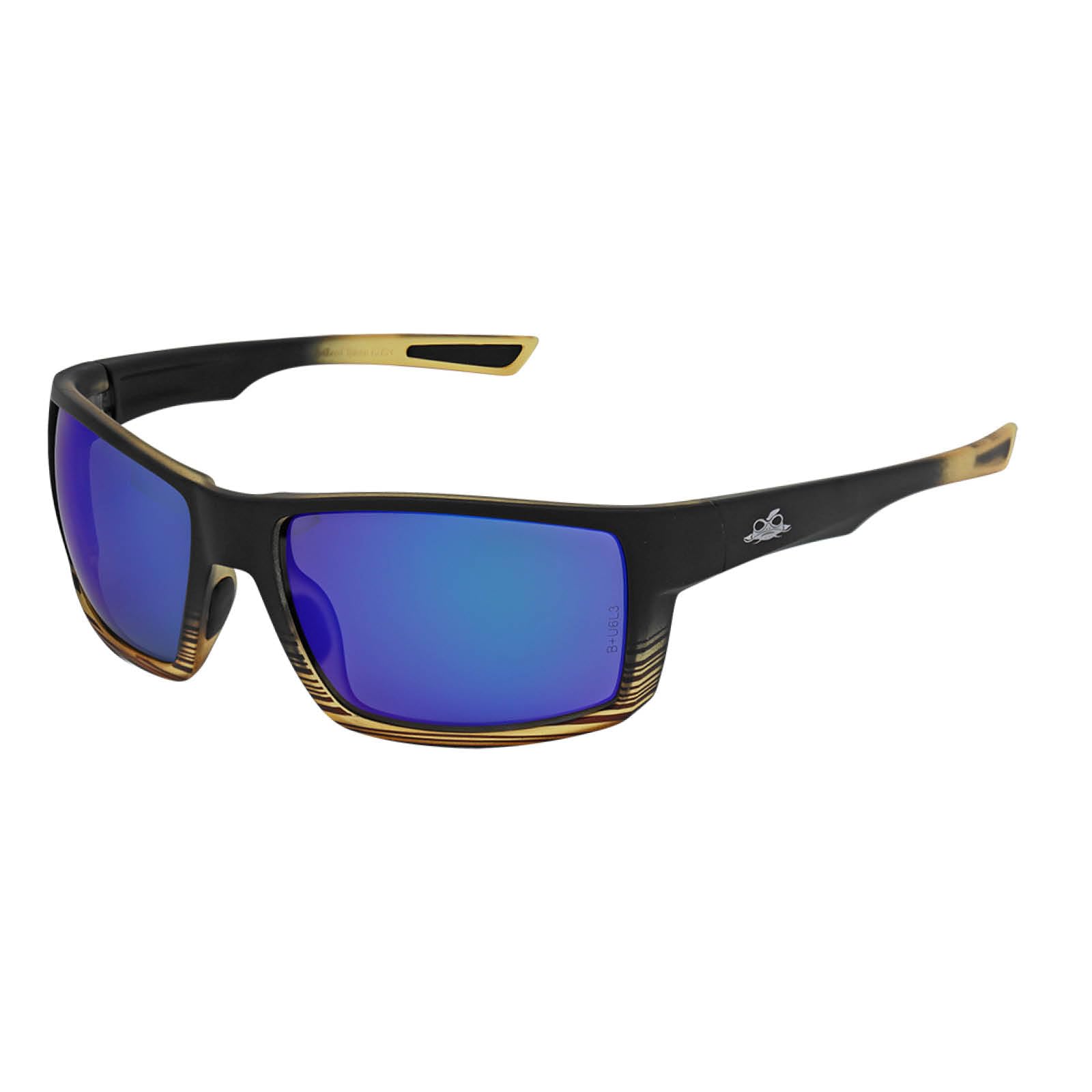Bullhead Safety Amberjack Polarisierte Schutzbrille mit Performance Fog Technology, Blaulichtbrille mit UV-Lichtschutz und Anti-Kratz-Beschichtung, blaue Spiegelgläser, Schildkröte/schwarzer Rahmen