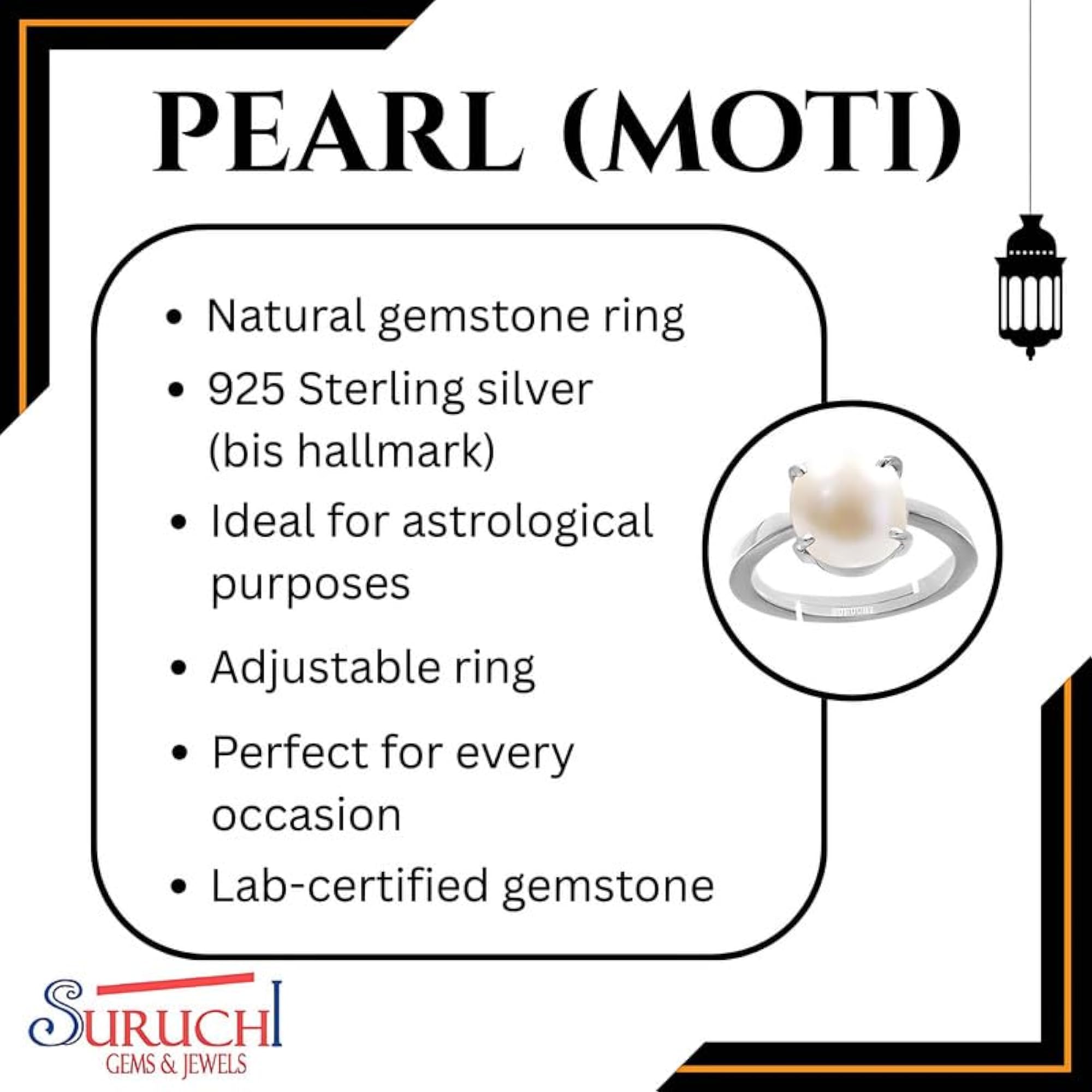 Women's Pearl 925 Sterling Silver Adjustable Ring, Astrological Gemstone
