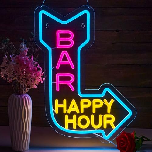 Image of Bar Happy Hour Neon Sign for Wall Decor, Bar Open LED Neon Signs Lights for Cafe Business Walls Window Shop Hotel,Restaurant Retail Store Party Pub Decoration and Shop Decoration Gift