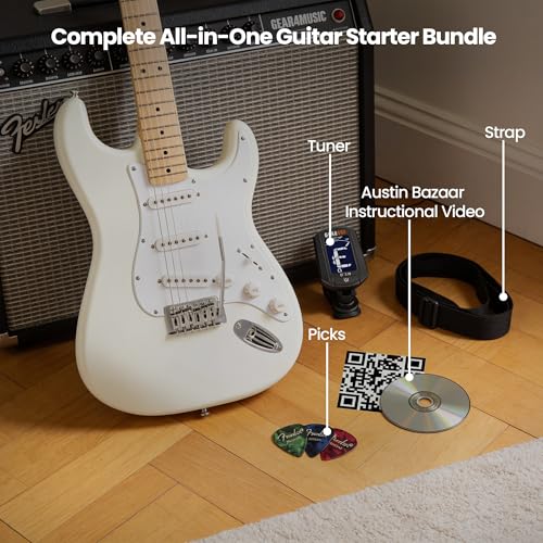 Image of Fender Squier Sonic Stratocaster - Arctic White Bundle with Tuner, Strap, Picks, and Austin Bazaar Instructional Video