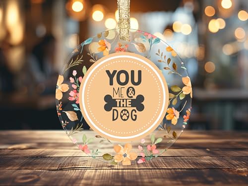 Ornamento acrílico You Me and The Dog 8,89 cm adesivo UV transferência design floral, presentear, ár