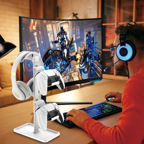 Headset stand blanc et porte manette de bureau pour protéger vos accessoires Switch PS5 - 7