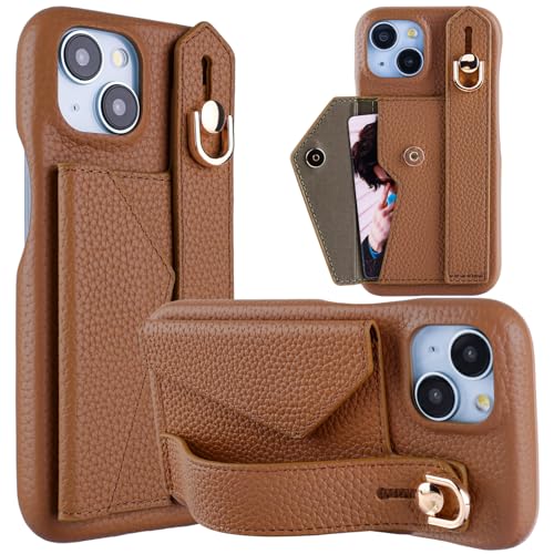 Étui portefeuille iPhone 16 antichoc marron pour protéger l'écran