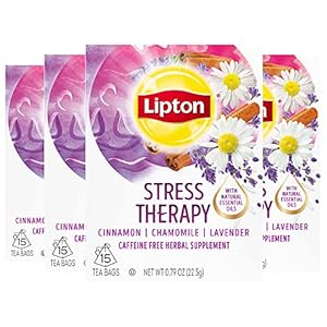 Lipton Stress Therapy Herbal Supplement Tea Bags For a Relaxing Hot Beverage Cinnamon Chamomile and Lavender Caffeine…