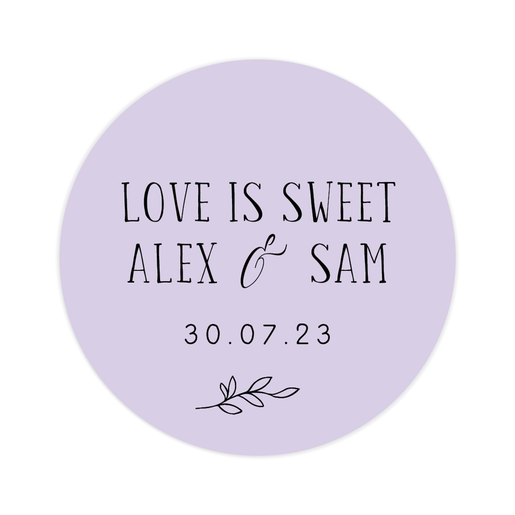 Personalised love is sweet take a treat wedding stickers | wedding labels | favor sticker | wedding favors thank you stickers | 35 round stickers - per sheet (Lilac)
