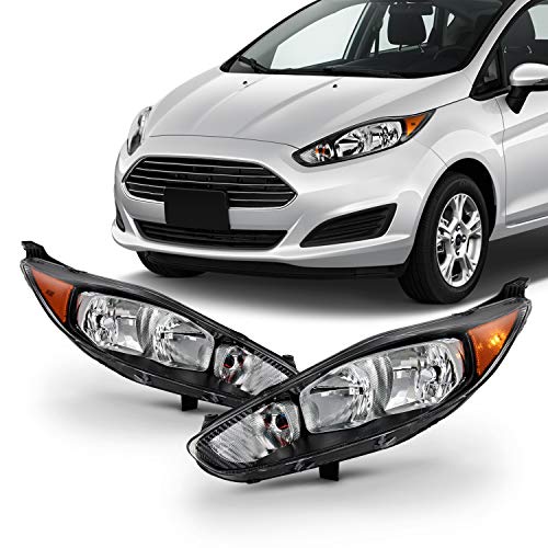AKKON - Fits 2014 2015 2016 2017 Ford Fiesta S SE ST 2018 Titanium [Halogen Type] Black Trim Headlight Pair Left+Right