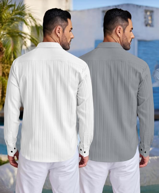 Image of FINIVO FASHION Men's Cotton Blend Shirt Set Lightweight, Full Sleeves, Plain Texture, Button Closure, Summer Ready (Pack of 2)