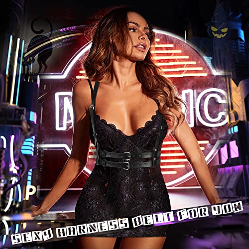 WERFORU Damen Punk Taillengürtel Verstellbare PU Leder Körperkette Gürtel für Frauen Mädchen Cosplay Rave Outfit Halloween Kostüm Schwarz