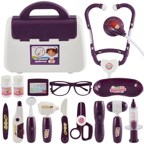 BUYGER Maletin Médicos brinquedo para crianças 3 4 5 anos, brinquedo médico com estetoscópio, maletin acessórios de médica, jogo de RPG para meninos e meninas
