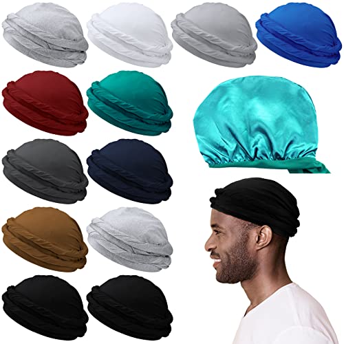 12 Pcs Turban For Men Vintage Twist Turban Head Wraps For Men Modal And Satin Turban Scarf Tie For Cycling Motorcycle Sports, 11 Colors #TOP15