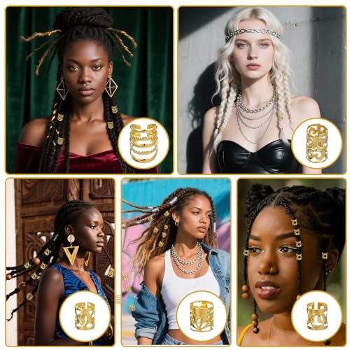 100 piezas de adornos dorados para cabello, anillos para trenzas, accesorios para cabello ajustables para dreadlocks y trenzas, decoración para mujeres y hombres negros, festival pirata miniatura 4
