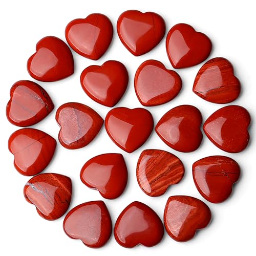 Image of QINJIEJIE 20PCS Red Jasper Heart Stones Crystals Bulk Love Shaped Worry Stone Heart Rock Pocket Polished Palm Gems Crystal Reiki Balancing Wholesale Carved Stone Decor Gift