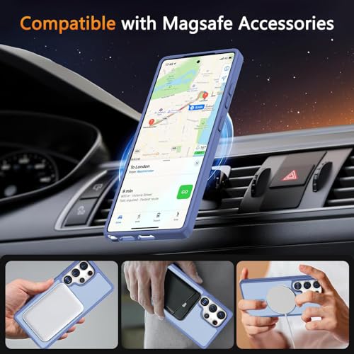 Image of Elzzi Magnetic Guard Designed for Samsung S25 Ultra 5G Case Translucent Matte Hard PC + TPU Back Cover [Compatible with MagSafe] Anti-Scratch Phone Case (Official Blue)